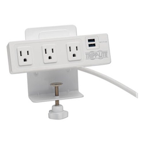 Tripp Lite by Eaton Surge Protector, 3 AC Outlets/2 USB Ports, 10 ft Cord, 510 J, White Item: TRPTLP310USBCW