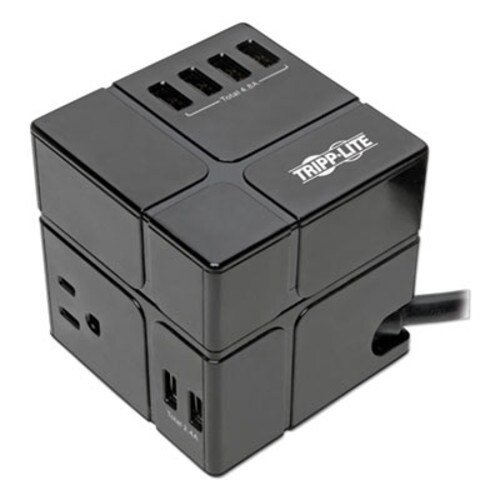 Tripp Lite by Eaton Power Cube Surge Protector, 3 AC Outlets/6 USB-A Ports, 6 ft Cord, 540 J, Black Item: TRPTLP366CUBEUS