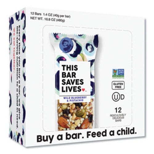 THIS BAR SAVES LIVES™ Snackbars, Wild Blueberry and Pistachio, 1.4 oz, 12/Box Item: TSL00445BX