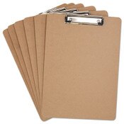 Universal® Hardboard Clipboard with Low-Profile Clip, 0.5" Clip Capacity, Holds 8.5 x 11 Sheets, Brown, 6/Pack Item: UNV05562