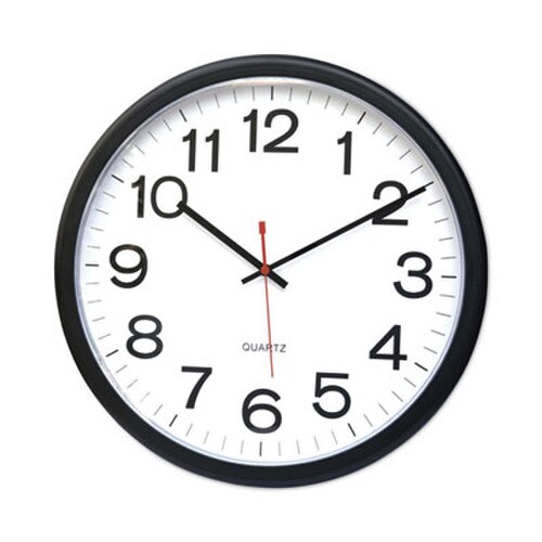 Universal® Indoor/Outdoor Round Wall Clock, 13.5" Overall Diameter, Black Case, 1 AA (sold separately) Item: UNV11381
