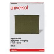 Universal® Deluxe Reinforced Recycled Hanging File Folders, Letter Size, 1/3-Cut Tabs, Standard Green, 25/Box Item: UNV24113