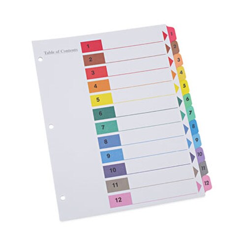 Universal® Deluxe Table of Contents Dividers for Printers, 12-Tab, 1 to 12; Table Of Contents, 11 x 8.5, White, 6 Sets Item: UNV24806