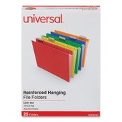 Universal® Deluxe Reinforced Recycled Hanging File Folders, Letter Size, 1/5-Cut Tabs, Assorted, 25/Box Item: UNV34112