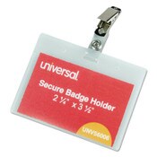 Universal® Deluxe Clear Badge Holder w/Garment-Safe Clips, 2.25 x 3.5, White Insert, 50/Box Item: UNV56006