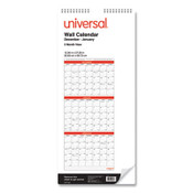 Universal® Three-Month Wall Calendar, 12 x 27, White/Black/Red Sheets, 14-Month, Dec 2023 to Jan 2025 Item: UNV71003
