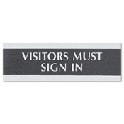 Headline® Sign Century Series Office Sign, VISITORS MUST SIGN IN, 9 x 3, Black/Silver Item: USS4763