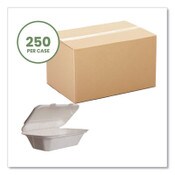 Vegware™ White Molded Fiber Clamshell Containers, Compostable, 9 x 11 x 2, White, Sugarcane, 250/Carton Item: VEGWHBRGHOAGIE
