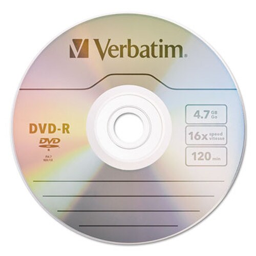 Verbatim® DVD-R Recordable Disc, 4.7 GB, 16x, Spindle, Silver, 100/Pack Item: VER95102